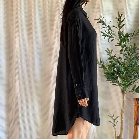 James Perse 100% Linen‎ Black Shirt Dress Button Up Minimalist Resortwear Size 2 - Picture 3 of 8